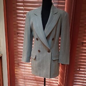 Giorgio Armani Designer Suit Jacket Gray With White Pinstripe Size 4 Vintage